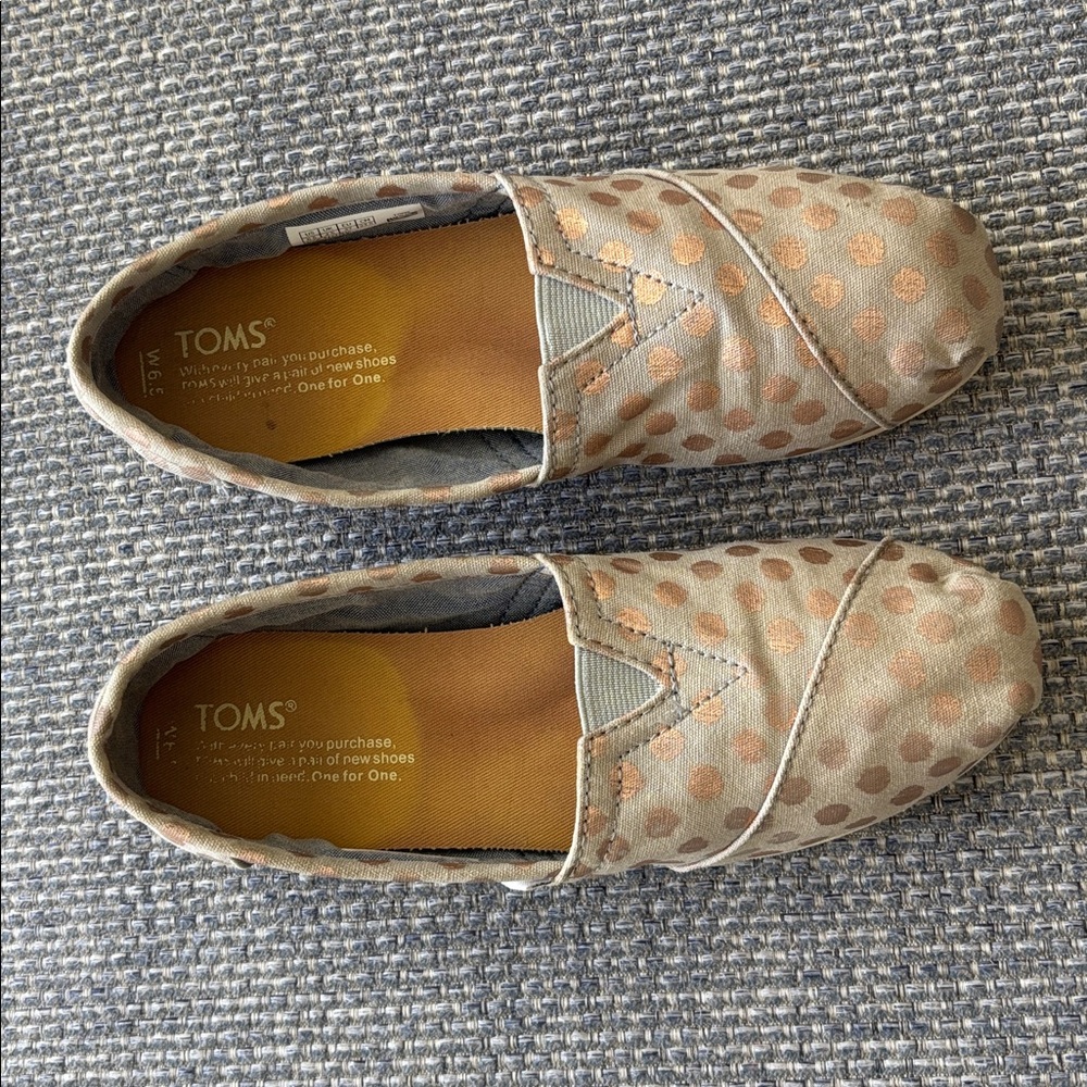 TOMS Alpargata Gray Rose Gold Foil Dot Slip On Flats Women 6.5